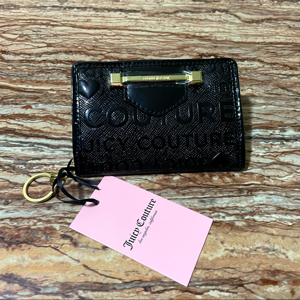 Juicy Couture Cardholder Wallet Black Patent Bifold Logo Cardholder Wallet